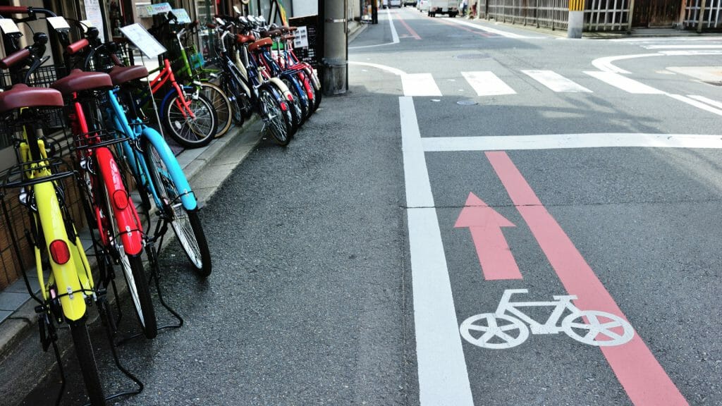 Bicycle lane in Kyoto, Japan