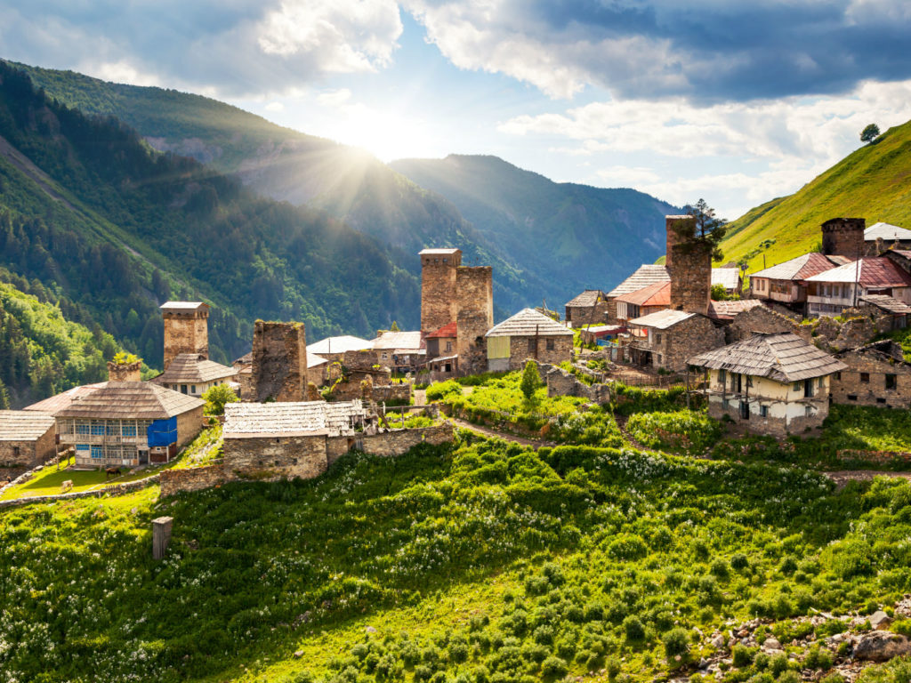 View of the village Adishi. Upper Svaneti, Georgia, Europe. Caucasus mountains